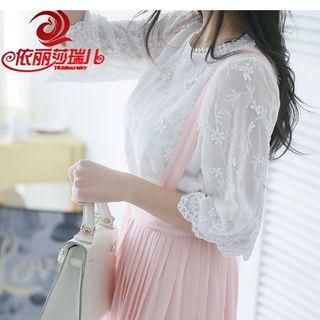 Embroidered 3/4 Sleeve Chiffon Top