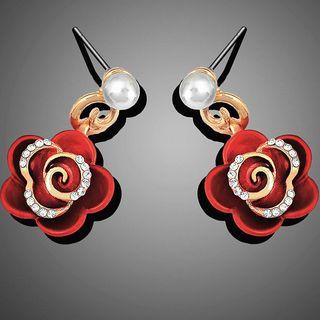 Rhinestone Faux Pearl Flower Dangle Earring 1 Pair - Champagne - One Size