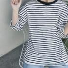 Striped 3/4 Sleeve Ripped T-shirt