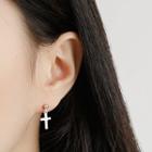 925 Sterling Silver Polished Cross Dangle Earring Platinum - One Size