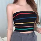 Striped Ribbed Knit Tube Top As Shown In Figure - One Size