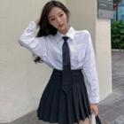 Puff-sleeve Shirt / Pleated A-line Skirt