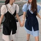 Short-sleeve Mock Two-piece Mini Shirtdress