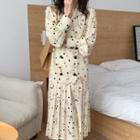 Long Sleeve Floral Chiffon Double Breasted Dress