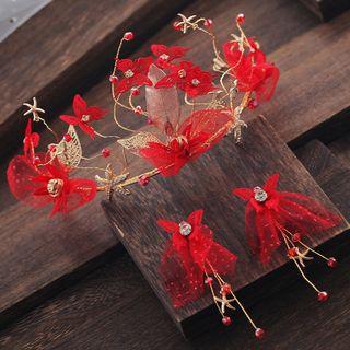 Wedding Set: Mesh Flower Headband + Fringed Earring