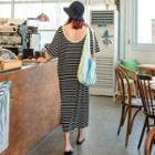 Scoop-neck Stripe Long T-shirt Dress