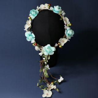 Wedding Flower Head Piece Flower - Blue & White & Green - One Size