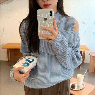 Cold Shoulder Sweater Blue - One Size