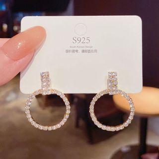 Rhinestone Hoop Dangle Earring 1 Pair - Cs0242 - Silver - One Size