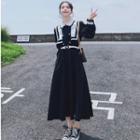 Long Sleeve Sailor Collar Midi A-line Dress