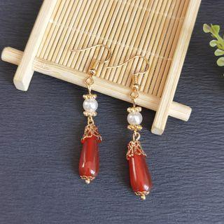 Retro Faux Pearl Faux Crystal Drop Earring T18 - 1 Pair - Red - One Size