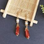 Retro Faux Pearl Faux Crystal Drop Earring T18 - 1 Pair - Red - One Size