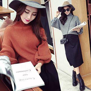 Mock Neck Balloon-sleeve Sweater