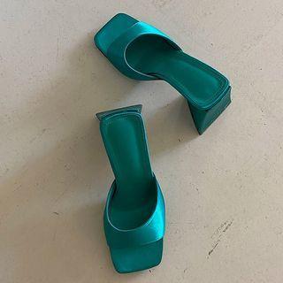 Satin / Denim / Pattern Block-heel Sandals