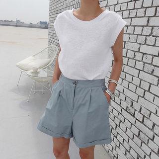Cap-sleeve Linen Blend Top White - One Size