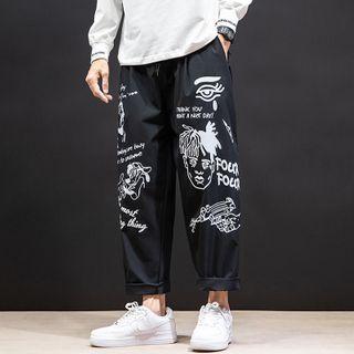 High-waist Printed Drawstring Pants