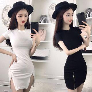 Zip Detail Short-sleeve Bodycon Dress