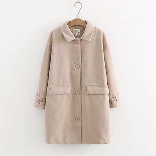 Embroidered Collared Long Coat