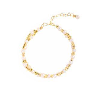 Fashion And Elegant Plated Gold Geometric Beaded Freshwater Pearl Double-layer Bracelet Golden - One Size