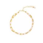 Fashion And Elegant Plated Gold Geometric Beaded Freshwater Pearl Double-layer Bracelet Golden - One Size