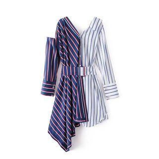 Cutout-shoulder Panel Asymmetric Shirtdress
