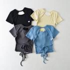 Short-sleeve Round Neck Plain Lace-up Top