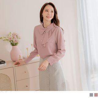 Long Sleeve Asymmetrical Pleated Collar Blouse