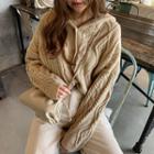 Hooded Cable Knit Cardigan Beige - One Size