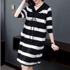 Elbow-sleeve Stripe Hoodie Dress