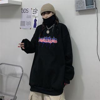 Lettering Printed Mock-neck Sweater
