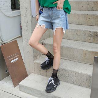 Frayed Distressed Denim Shorts