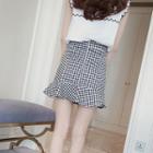 Checked Ruffle Hem Mini Straight-fit Skirt