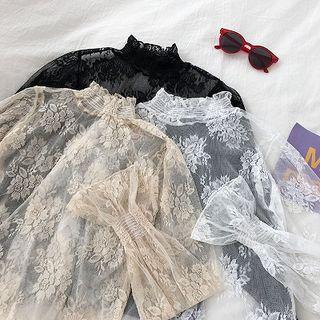 Plain Mesh Lace Long-sleeve Top