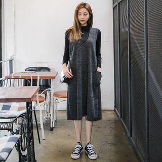 Deep V-neck Midi Jumper Dress