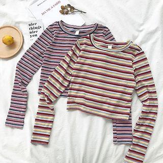 Color-block Striped Long-sleeve Top
