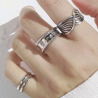Layered Alloy Open Ring Multi Layers Wave - Silver - One Size
