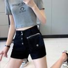 Detachable Pocket High-waist Denim Hot Pants