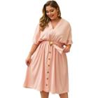 Belted V-neck Short-sleeve A-line Dress
