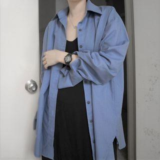 Plain Shirt Jacket Blue - One Size