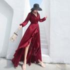 V-neck Long-sleeve High-low A-line Dress