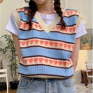 V-neck Striped Vest Almond - One Size