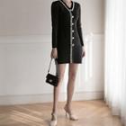 Lace-trim Knit Cardigan Dress Black - One Size