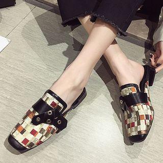 Plaid Block-heel Mules