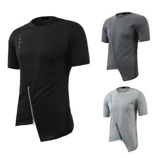 Short-sleeve Zip-accent Irregular T-shirt