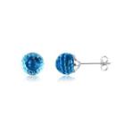 925 Sterling Silver Simple Geometric Round Stud Earrings With Blue Austrian Element Crystal Silver - One Size