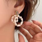 Faux Crystal Freshwater Pearl Hoop Dangle Earring Type A - 1 Pair - White - One Size
