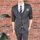 Suit Set: Elbow-sleeve Striped Blazer + Vest + Dress Pants