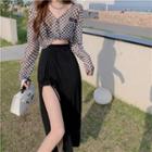 Long-sleeve Check Top / Midi A-line Skirt