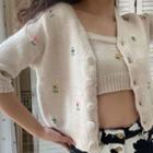 Flower Embroidered Cardigan / Cropped Camisole