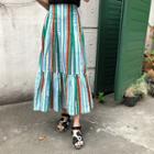 Ruffle-hem Stripe Maxi Skirt